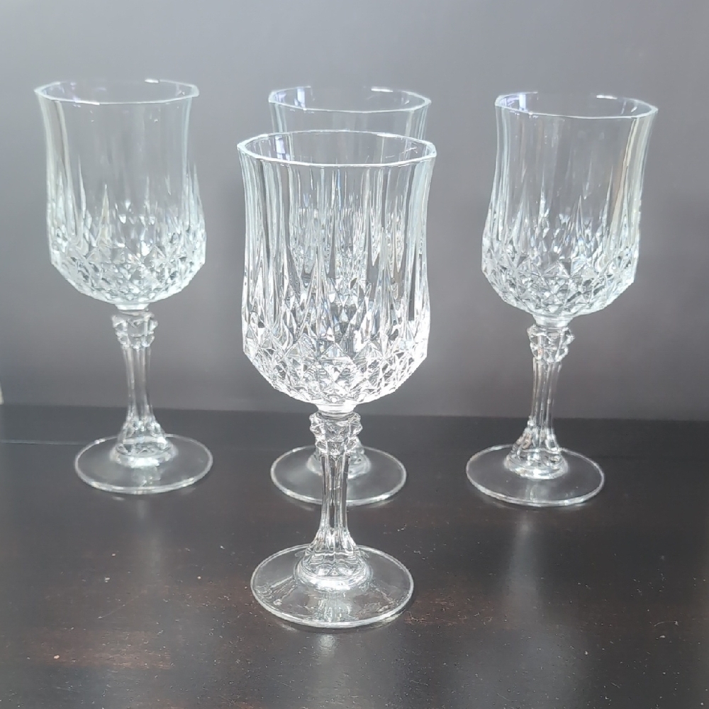 Set Of 4 Cristal d'Arques Longchamp Wine Glasses 6.5"